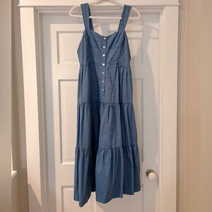 Madewell Blue Striped, Button-Front Tiered Midi Dress - Sz 6, NWT